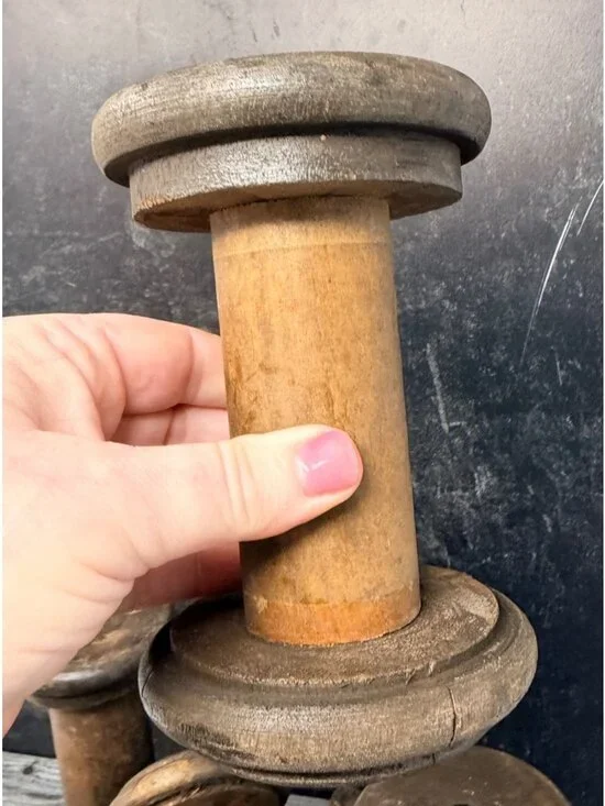 Vintage Large Wood Wooden Spool Rustic Textile Bobbin Decor Handmade 6.5" - Picture 3 of 5